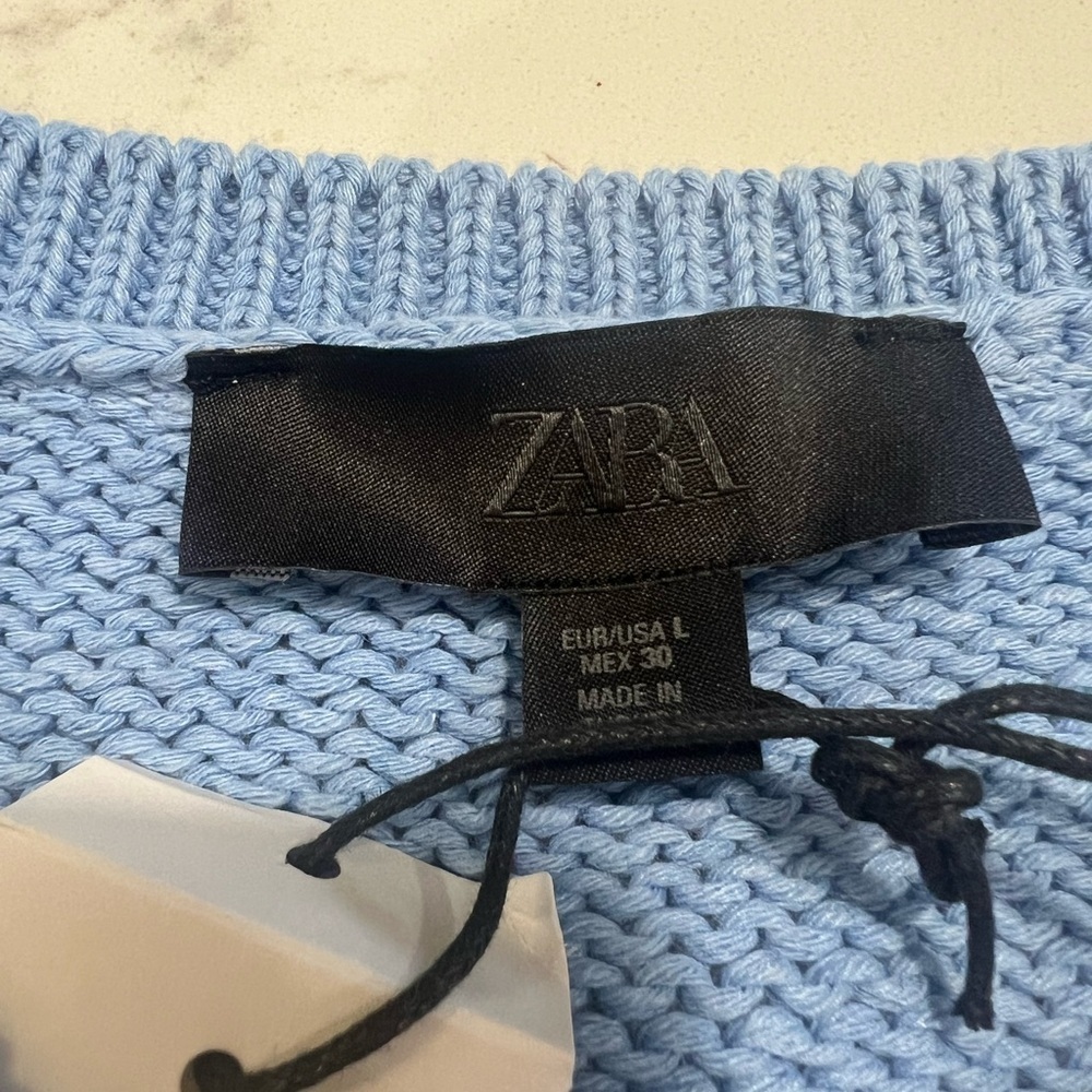 ZARA LIGHT BLUE KNIT SWEATER SIZE LARGE - Picture 8 of 13